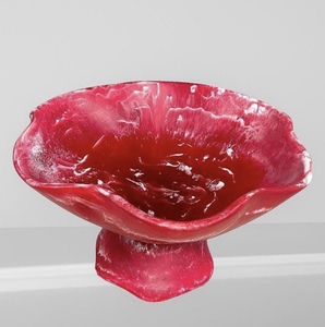<b>Pink</b> Marble Effect Pedestal <b>Bowl</b> Minimalist Design Handmade Serving Dish for Fruit and Snacks Decorative Tableware - Product Image 3