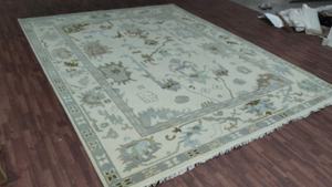 Tapis en laine noué à la main, style Oushak, motif floral, couleur ivoire beige vert sauge, tapis fait main, grand tapis traditionnel pour salon - Product Image 6