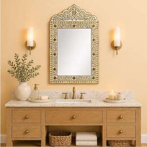 Handmade Best Bohemian <b>Arch</b> Mirror With Floral Bone Inlay <b>Frame</b> Decorative Unique Wall Mirror For Bathroom Decoration - Product Image 4