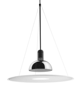 Grande lampe suspendue en PMMA givré flottant avec corps en acier inoxydable pour hall d'entrée et salle à manger - Product Image 1