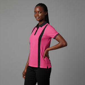 Polo femme slim fit respirant et à séchage rapide, de haute qualité, couleur unie avec rayures noires, logo personnalisé imprimé. - Product Image 3