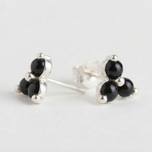 Rhaya Jewels Black Onyx Prong Set Floral <b>Stud</b> Earrings <b>Sterling</b> <b>Silver</b> Rhodium Plated Trendy Children's Women's Engagement Party - Product Image 3