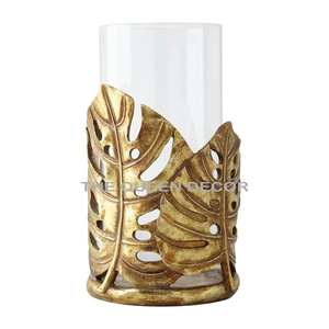 Porte-bougies en verre transparent en forme de feuille, en aluminium doré classique, vaisselle religieuse, décoration de la maison - Product Image 1