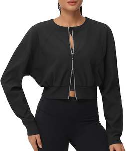 Sudadera corta con capucha para mujer, de invierno, ODM, con cremallera completa, manga larga, acanalada, ligera, informal, para entrenamiento, con cierre frontal - Product Image 6