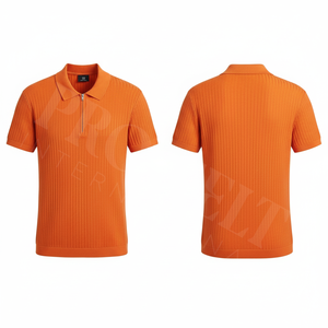 Polo en coton et polyester extensible côtelé, à col zippé, manches courtes, doux et léger, pour toutes les saisons. - Product Image 2