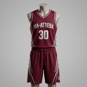 Ensemble de shorts de basket-ball personnalisés bordeaux et blanc, uniforme d'équipe, fabricant de vêtements de sport en gros - Product Image 1