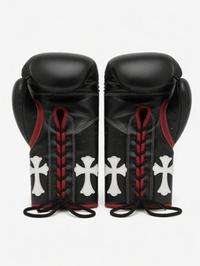 BOXING FORGE Custom Handmade Black Cowhide Leather Boxing <b>Gloves</b> | <b>Gothic</b> Cross Patch Design | Pro Training Sparring | - Product Image 4