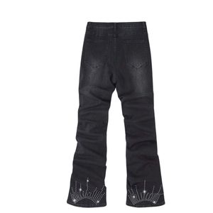 Vaqueros acampanados personalizados para mujer, azul claro, con parche de mariposa, apliques de diamantes de imitación brillantes, cintura alta, estilo streetwear - Product Image 5