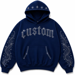 Sweat-shirts unisexes de luxe en coton épais de haute qualité avec strass, 500 g/m², pour hommes, design personnalisé, coupe courte, impression en relief – Fabricant - Product Image 3