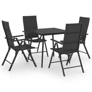 Ensemble de salle à manger en rotin PE noir et aluminium avec plateau en verre, 5 pièces, pour jardin, structure en acier - Product Image 2
