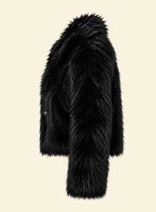 <b>Black</b> Faux Fur <b>Coat</b> Short <b>Winter</b> Jacket for <b>Women</b> Solid Color Cropped Outerwear - Product Image 3