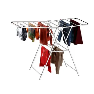 Séchoir à linge pliable double couche métallique dynamique, finition chromée, support de rangement compact pour salle de bain, modèle Laundry Matrix - Product Image 5