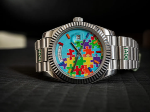 Montre Homme Tendance à Cadran Puzzle Coloré, Mouvement Mécanique, Boîtier en Acier Inoxydable, Bracelet en Moissanite, Affichage Analogique de la Date Automatique - Product Image 1