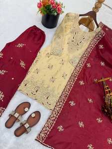 Ensemble prêt-à-porter GMY en soie avec pantalon palazzo et dupatta, avec sous-vêtement - Product Image 5