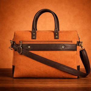 Porte-documents classique en toile pour ordinateur portable, couleur orange bicolore, sac de bureau professionnel durable avec poignées en cuir et bandoulière - Product Image 4