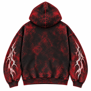 Custom Printed French Terry 100% Cotton Hooded Sweatshirt Unisex Oversized Punk Style <b>Red</b> Black <b>Tie</b> Dye Glitter Print Pattern - Product Image 2