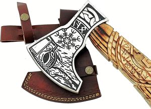 Hacha Vikinga Hecha a Mano y Personalizada, Cabeza de Acero Inoxidable, Mango de Madera, Grado Industrial, Herramienta de Corte para Camping y Senderismo, Funda de Cuero - Product Image 2