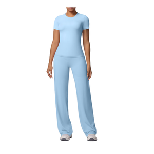 Ensemble de yoga sans couture marron pour femmes, haut à manches longues à col rond, leggings à la cheville, deux pièces, vêtements de sport - Product Image 2