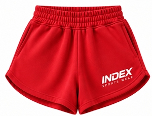 Index Sportswear <b>Red</b> <b>Women's</b> Fleece <b>Shorts</b> Elastic Waist Breathable Pockets Sporty Style Right Leg Logo - Product Image 1