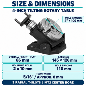 Table rotative inclinable de 4 pouces (100 mm) horizontale et verticale à 3 fentes, alésage MT2, en fonte, inclinaison de 0 à 90 degrés pour fraisage, perçage et gravure - Product Image 2