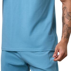 Camiseta de cuello redondo para hombre, color azul cielo, manga corta, ligera, transpirable, para entrenamiento, correr, fitness, gimnasio, ropa deportiva - Product Image 6
