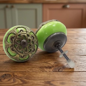 Ba <b>Ceramic</b> Cabinet <b>Knob</b> Green Industrial Flower Filigree Design Eco-Friendly Durable Easy Installation Kitchen Wardrobe Dresser - Product Image 5