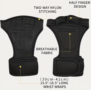 Guantes Deportivos Transpirables de Nailon de Medio Dedo con Muñequeras de 15.5-16.5 Pulgadas, Estilo Liso Negro - Product Image 1