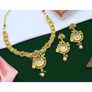Matte Finish Jewelry Indian Design Gold Plated Matte Finish Necklace Earrings Fashion Jewelry <b>Set</b> for <b>Women</b> Wedding Collection - Product Image 5