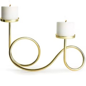 Nouveauté : Porte-bougie double boucle doré en laiton, décoration d'intérieur, finition métallique durable - Product Image 1