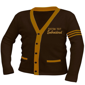 เสื้อคาร์ดิแกนปักลายแบบกำหนดเองสีน้ำตาลและสีทองโบราณสำหรับโรงเรียน  แบบสวมใส่ได้ทั้งชายและหญิง, เสื้อสเวตเตอร์แบบ Varsity, เสื้อผ้าสไตล์กรีก, เสื้อผ้าสไตล์วิทยาลัย, ทรงพอดีตัวสำหรับทุกเพศ - Product Image 4