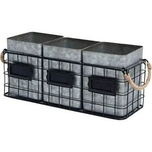 White 6 Compartments Metal Cutlery oval <b>Caddy</b> in Wooden Handle for <b>Kitchen</b> Storage Organizer - Product Image 6
