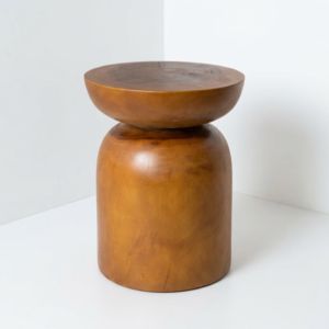 Taburete Suar Moderno y Escultural, Asiento de Madera Maciza Tallado a Mano con Forma de Reloj de Arena, Pedestal Decorativo para Sala de Estar o Entrada, Venta al Por Mayor para Exportación - Product Image 3