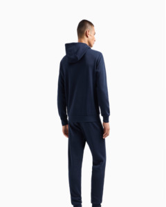Men's Navy Blue Hooded Tracksuit Full Zipper Casual Wear Solid Color Polyester Regular Fit Autumn Sportswear with Side Pockets - Product Image 4