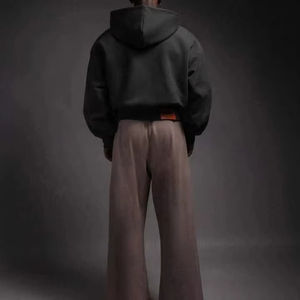 Sweat à capuche noir personnalisé avec impression en relief, en molleton épais 500 g/m², coupe oversize, vierge, épais, carré, court, style hip-hop pour hommes - Product Image 3