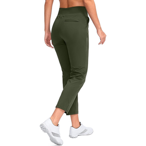 Pantalones de Golf Verde Oliva para Mujer, Cintura Elástica, Tejido Elástico, Color Sólido, Corte Deportivo, Transpirables - Product Image 4