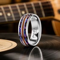 Bague de mariage pour homme en tungstène argenté de 8 mm avec incrustation de corde de guitare et pierre concassée bleue et violette, ajustement confortable, vente en gros