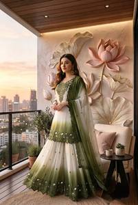 Ensemble de salwar kameez brodé pour femmes, 3 pièces |   Ensemble Kurta, pantalon et dupatta Ombre |   Robe ethnique indienne pour occasions spéciales, extensible et sans plis - Product Image 2