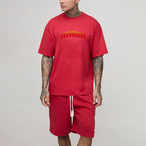 Lot de 2 ensembles courts pour hommes, 100 % coton, avec logo brodé personnalisé, imprimé, couleur unie, anti-transpiration, respirant, écologique, personnalisable - Product Image 1