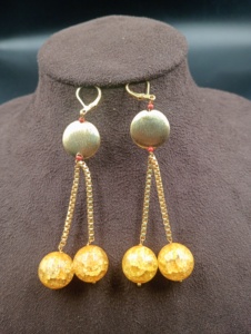 Boucles d'oreilles créoles vintage plaquées or avec perles d'ambre taille ovale, bijoux cadeau pour femme, forme géométrique - Product Image 5