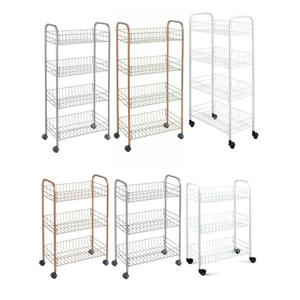 Chariot de rangement de cuisine en métal robuste avec 3 étagères à paniers et support de rangement pour légumes peu encombrant - Product Image 6