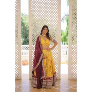 Tissu Jacquard pure viscose Lehenga Choli & Dupatta - Product Image 3
