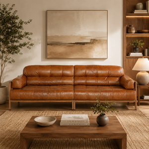 Contemporary Brown Leather Sofa Set with Solid Wood Base for Modern Living Room Interior Furniture - Product Image 1