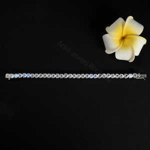 Pulsera de tenis con corazón de piedra lunar arcoíris natural, plata de ley 925, joyería fina, proveedor mayorista OEM ODM - Product Image 4