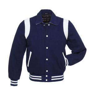 Veste varsity en laine mélangée noire pour homme avec rayures blanches, col rabattu, vêtement décontracté pour l'automne - Product Image 3