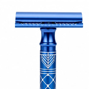 Rasoir de sécurité bleu à double lame avec manche décoratif pour hommes, usage en salon de coiffure, lames en acier inoxydable, manche en plastique - Product Image 4