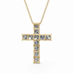 Collier pendentif en or jaune 18 carats avec diamant taille princesse en forme de croix, très demandé, certifié IGI et pureté VVS - Product Image 3