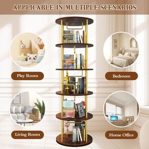 Libreria Girevole a 5 Ripiani in Legno e Metallo, Espositore Rotante a 360° per Libri - Product Image 5