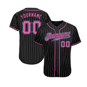Maillot de baseball personnalisé noir et rose à rayures fines de haute qualité, authentique, respirant, avec design uniforme cousu, pour unisexe, vente en gros - Product Image 3