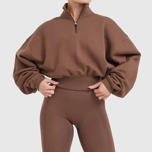 Nouveau design personnalisable – Sweat à capuche vintage pour femme avec fermeture éclair 1/4, respirant, séchage rapide, en coton éponge, avec logo au dos et large ceinture à la taille - Product Image 1