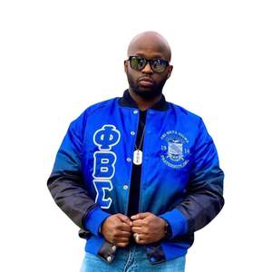 Chaqueta Bomber Negra Desgastada con Cuello Alto Phi Beta Sigma para Hombre, Ajuste Cómodo, Tejido Premium, Resistente al Viento y Transpirable - Product Image 1